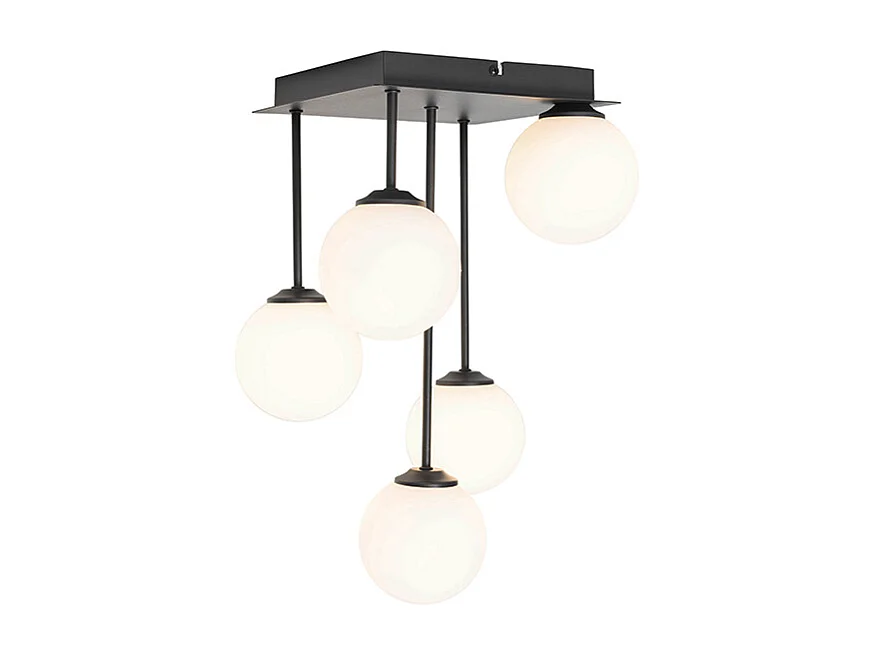 Plafonnier moderne noir avec verre opale 5 lumières - Athènes