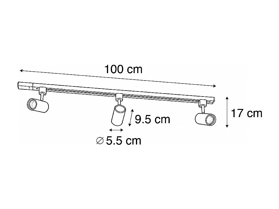 Système sur rail moderne monophasé avec 3 spots blancs - Jeana