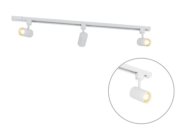 Système d'éclairage sur rail moderne avec 3 spots blancs 1-Phase - Iconic Jeana