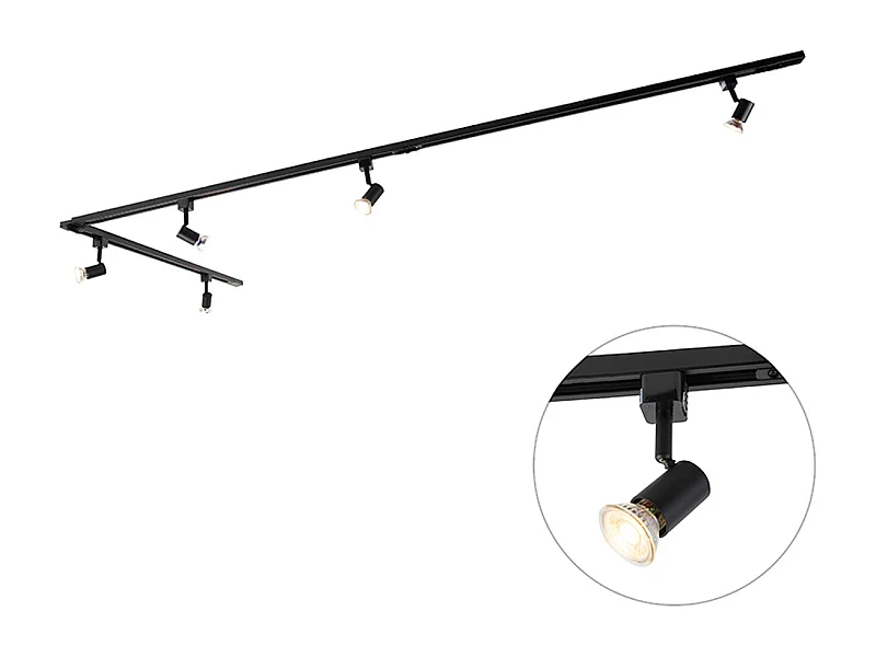 Système sur rail moderne avec 5 spots monophasé noir - Jeany