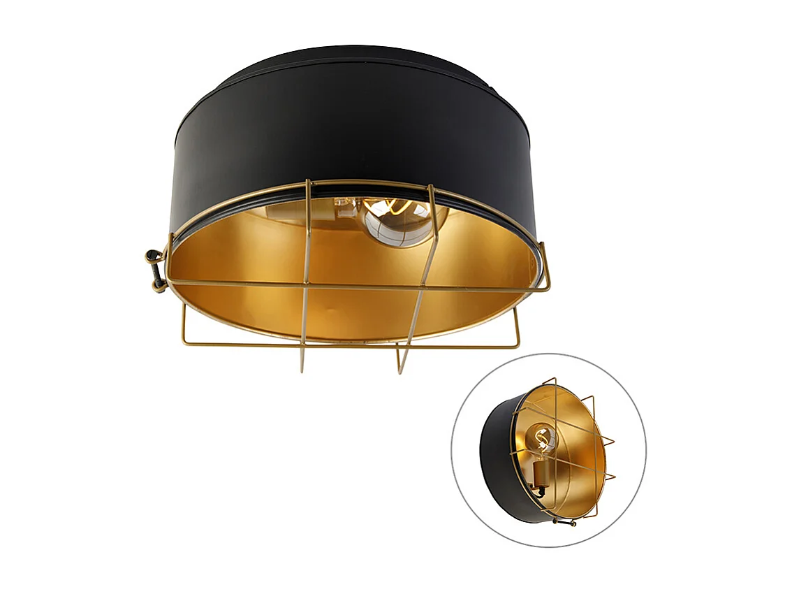 Plafonnier industriel noir avec or 35 cm - Barril
