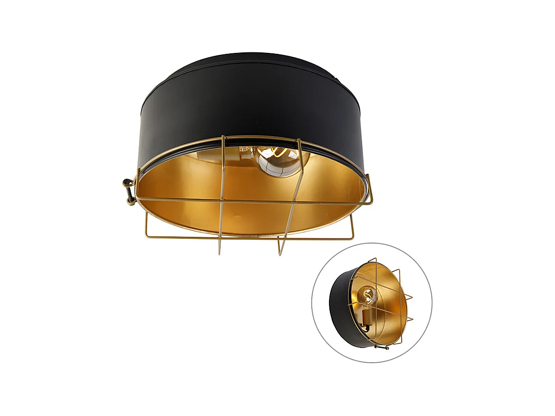 Plafonnier industriel noir avec or 35 cm - Barril