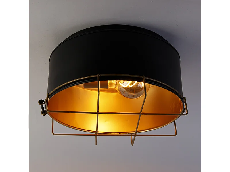 Plafonnier industriel noir avec or 35 cm - Barril
