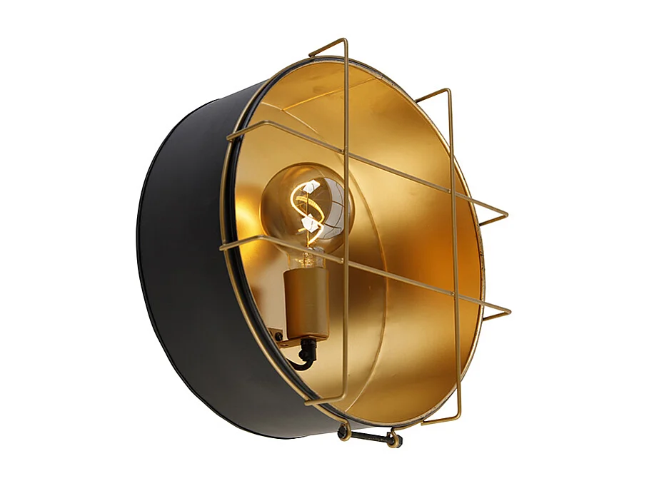 Plafonnier industriel noir avec or 35 cm - Barril