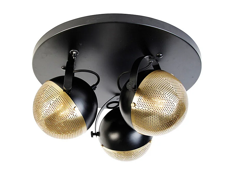 Spot industriel noir avec laiton 3 lumières - Haicha