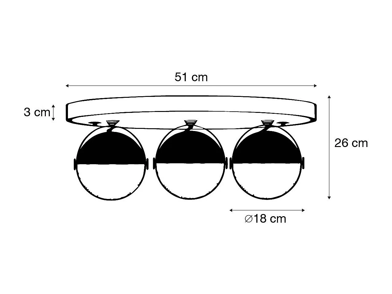 Spot industriel noir avec laiton 3 lumières - Haicha