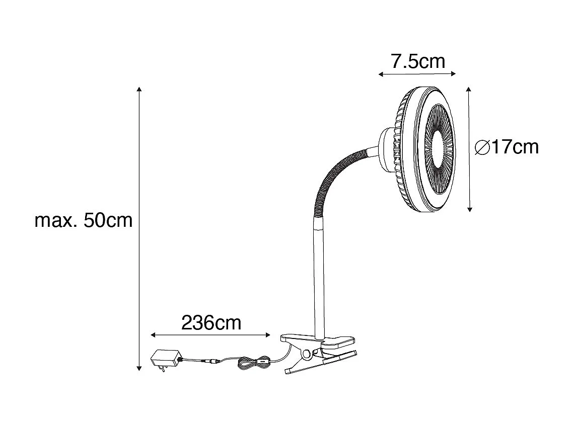 Ventilateur de bureau noir avec LED 2700K - Dores