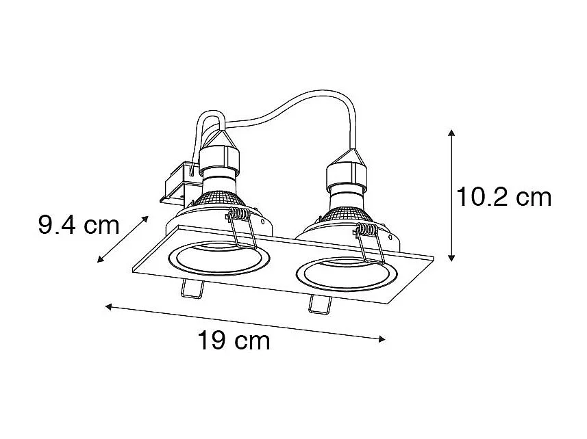 Spot encastré carré noir orientable 2 lumières - Chuck