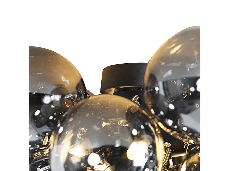 Plafonnier design noir avec verre fumé 6 lampes - Uvas