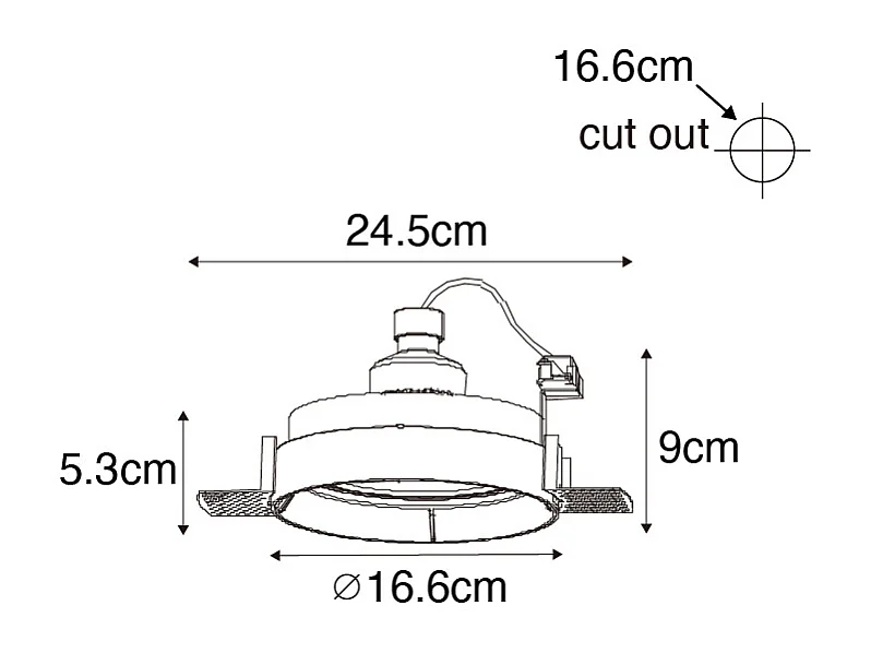 Spot encastré moderne noir GU10 AR111 rond sans bordure - Oneon