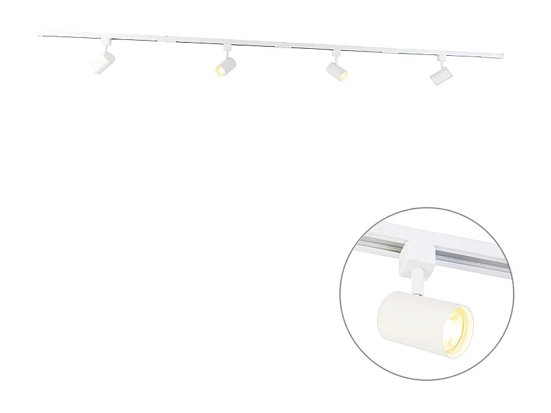Système sur rail moderne blanc 4 lumières monophasé - Yade