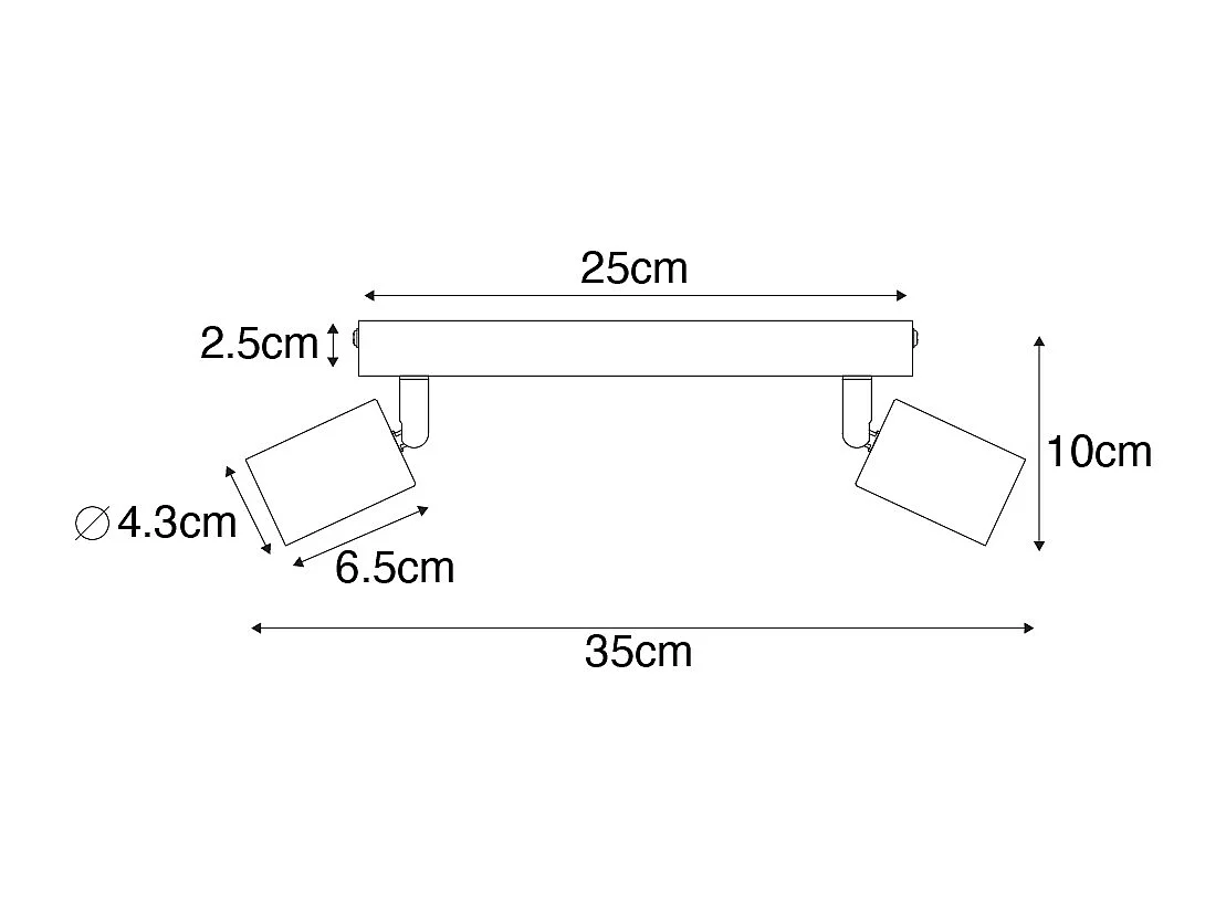 Spot moderne noir rectangulaire 2 lumières - Facil