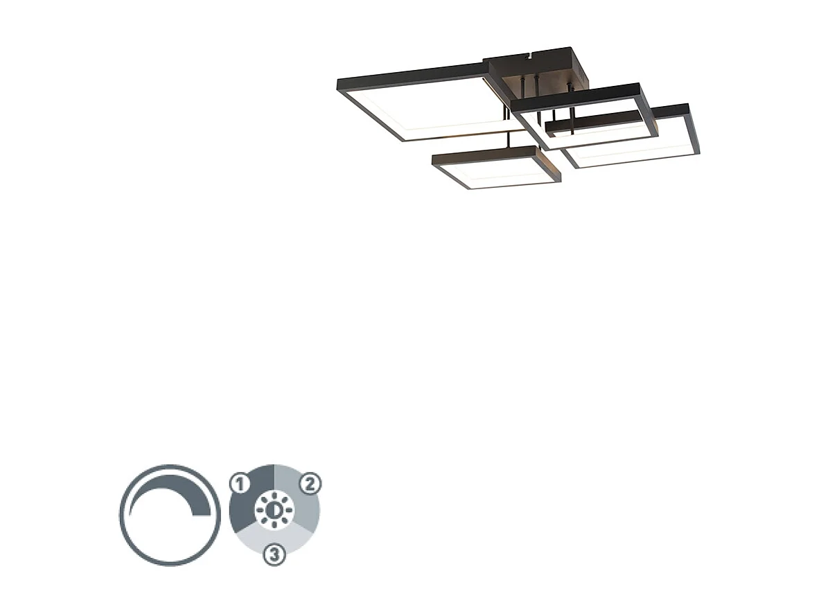 Plafonnier noir avec LED 3 étapes de gradation 4 lumières - Lejo