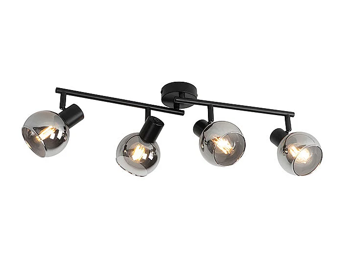 Plafonnier Art déco noir avec verre fumé 4 lumières - Vidro