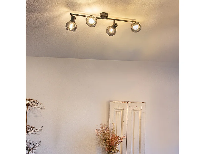 Plafonnier Art déco noir avec verre fumé 4 lumières - Vidro