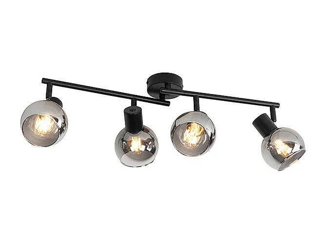 Plafonnier Art déco noir avec verre fumé 4 lumières - Vidro