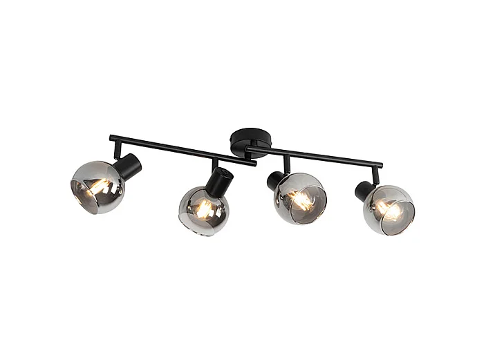 Plafonnier Art déco noir avec verre fumé 4 lumières - Vidro