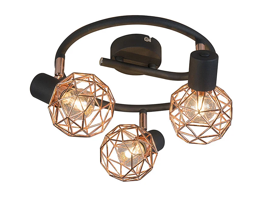 Spot moderne noir avec cuivre 3 lumières - Mesh