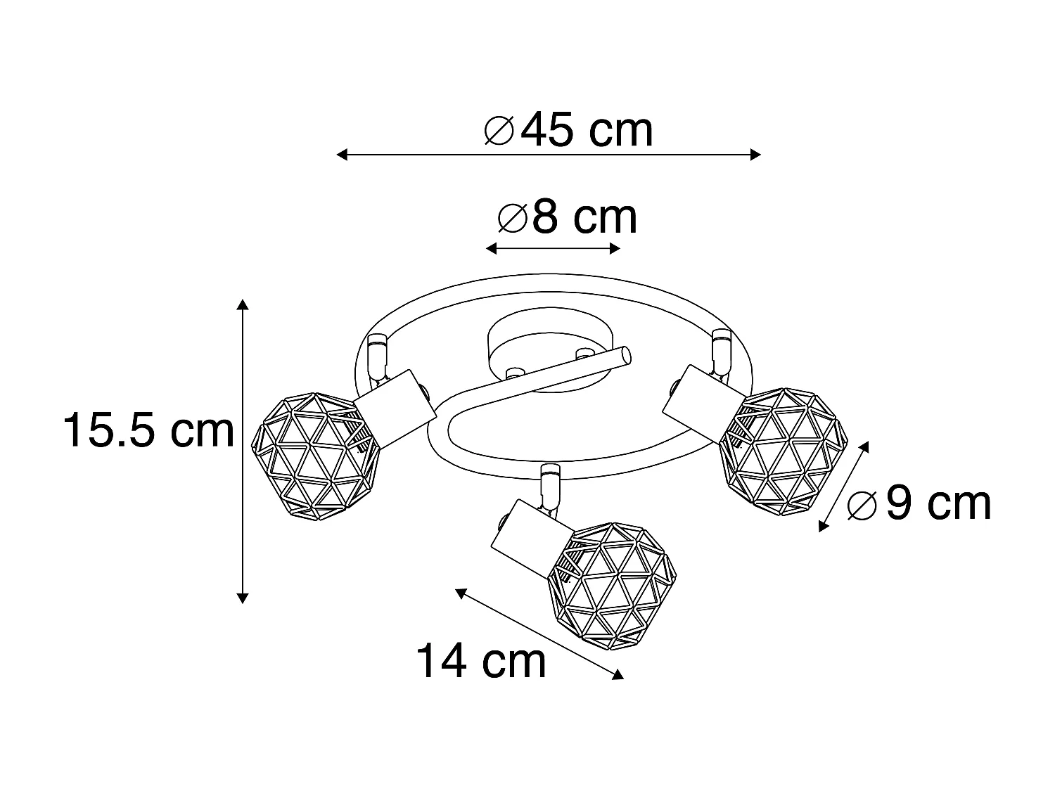 Spot moderne noir avec cuivre 3 lumières - Mesh