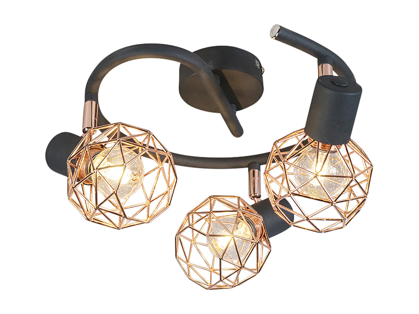 Spot moderne noir avec cuivre 3 lumières - Mesh