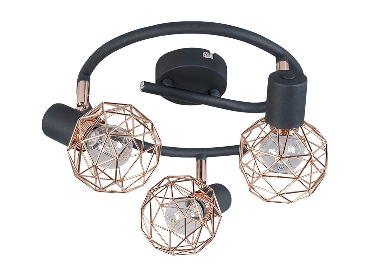Spot moderne noir avec cuivre 3 lumières - Mesh