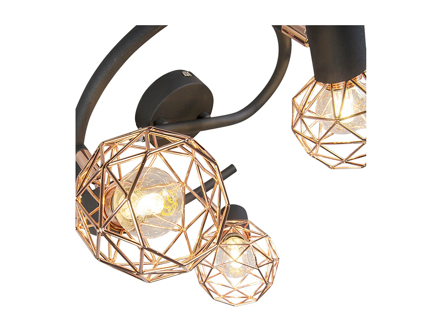 Spot moderne noir avec cuivre 3 lumières - Mesh