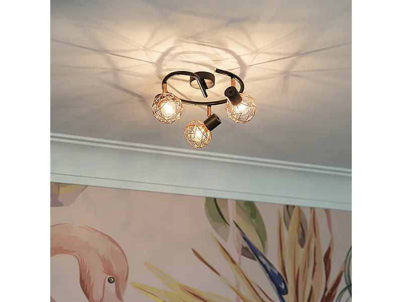 Spot moderne noir avec cuivre 3 lumières - Mesh