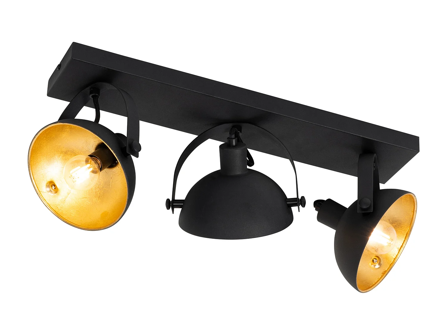 Plafonnier industriel noir et doré 3 lumières orientable - Magnax