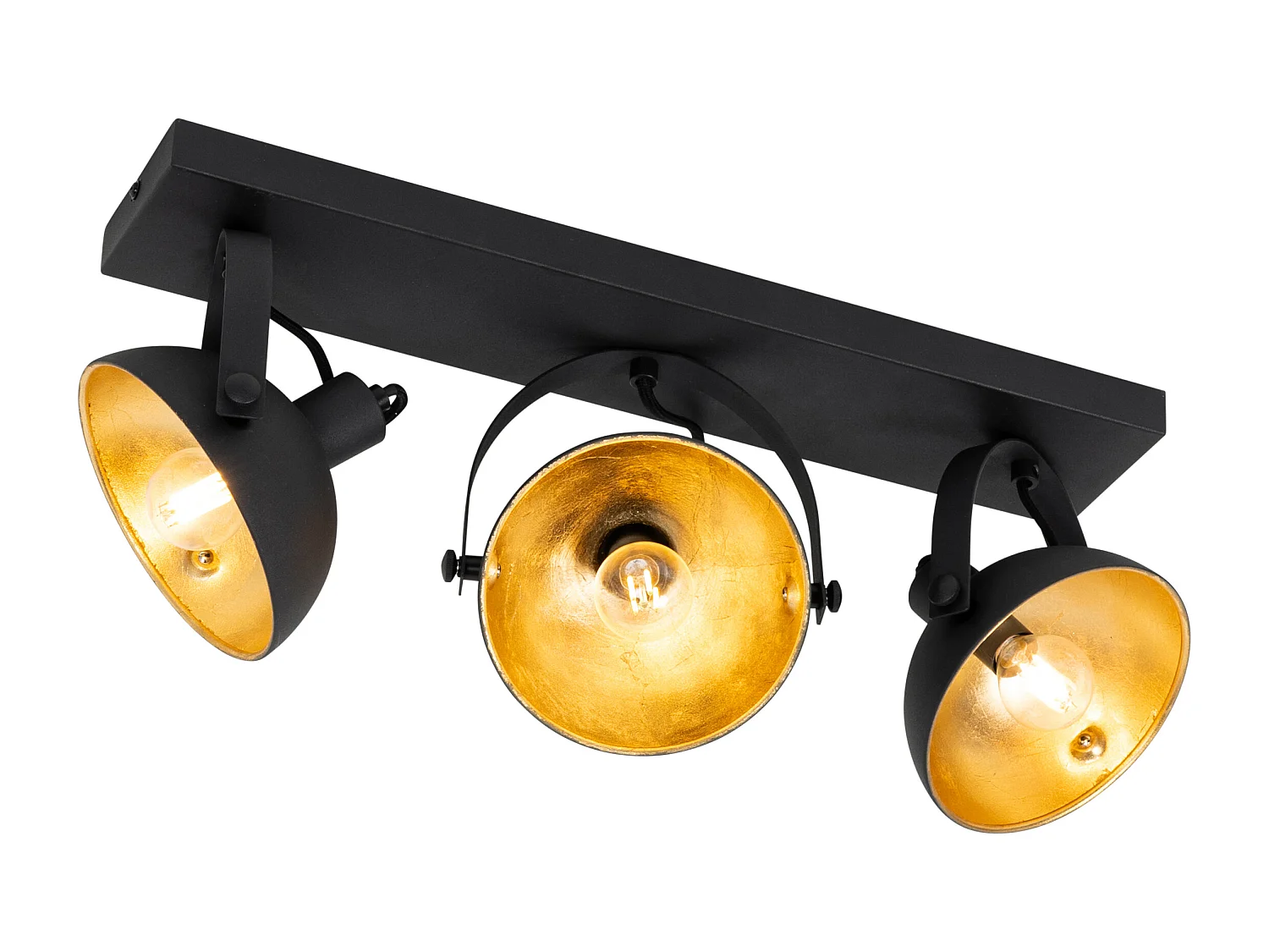 Plafonnier industriel noir et doré 3 lumières orientable - Magnax