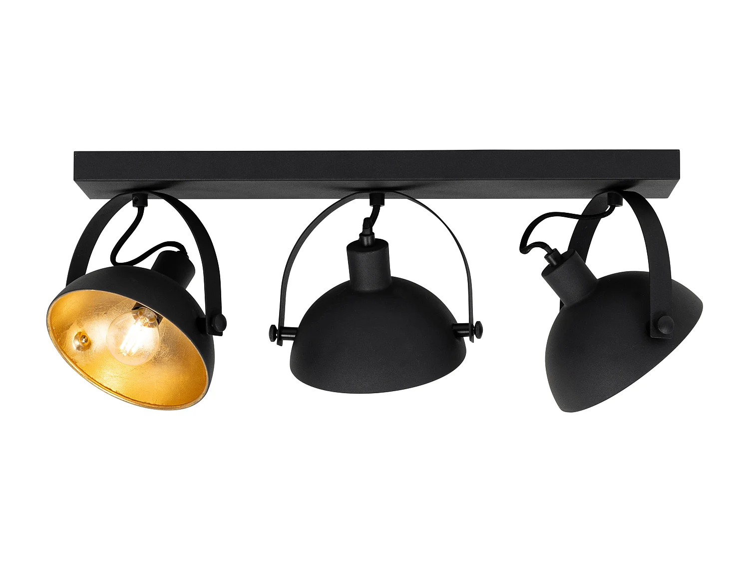 Plafonnier industriel noir et doré 3 lumières orientable - Magnax