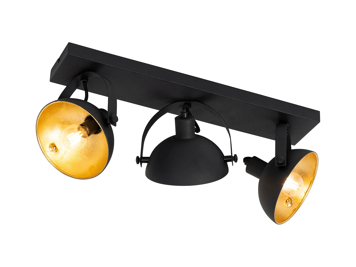 Plafonnier industriel noir et doré 3 lumières orientable - Magnax