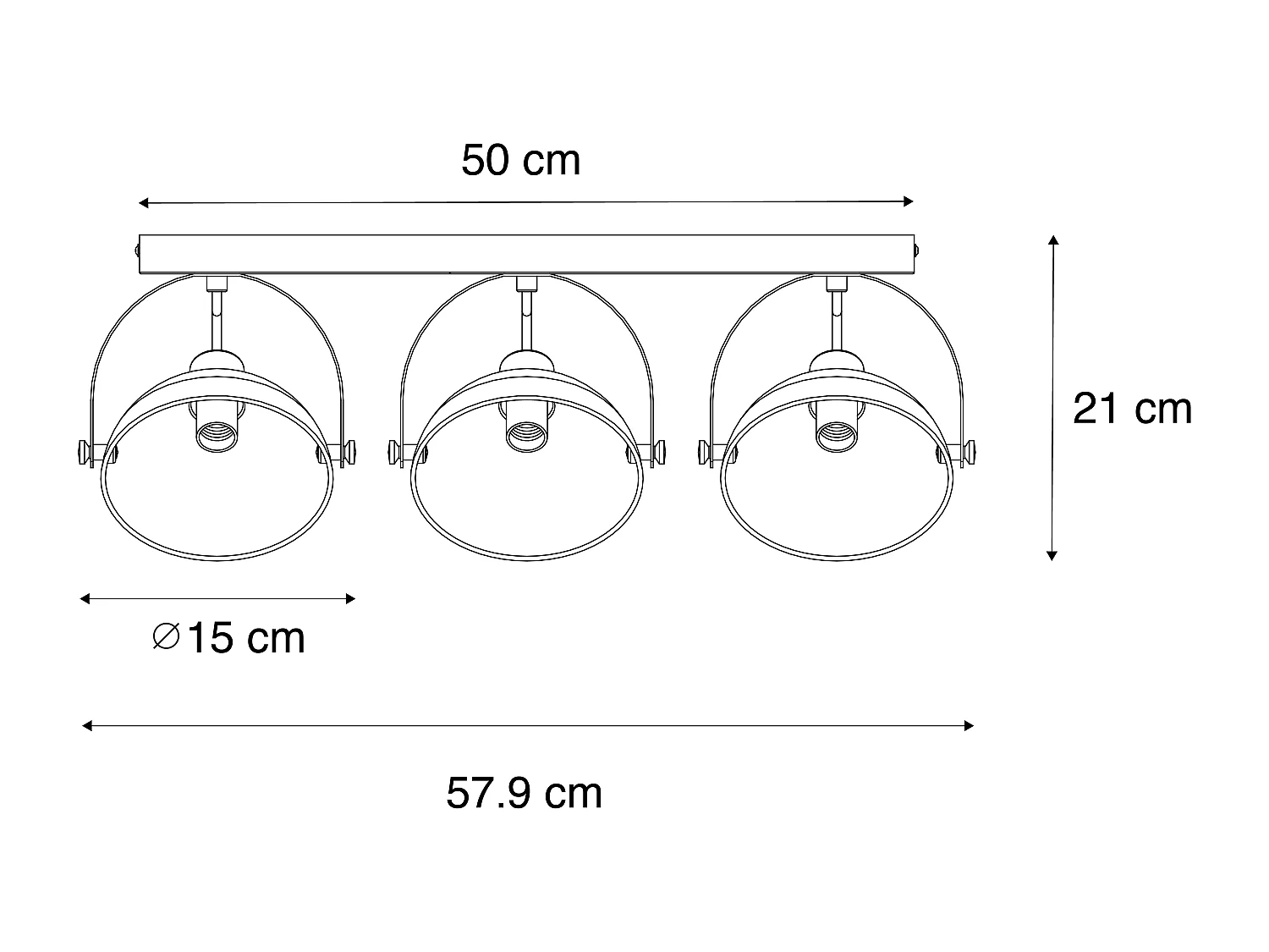 Plafonnier industriel noir avec or 3 lumières réglables - Magnax