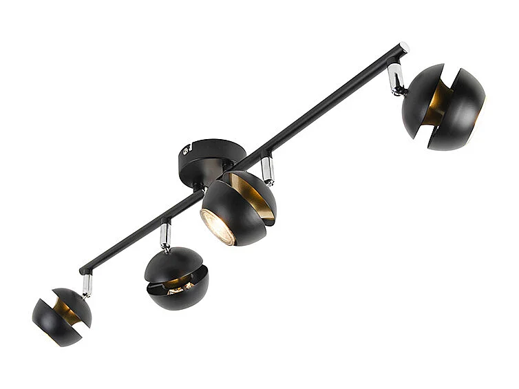 Plafonnier moderne noir avec intérieur doré à 4 Spots - Buell Deluxe