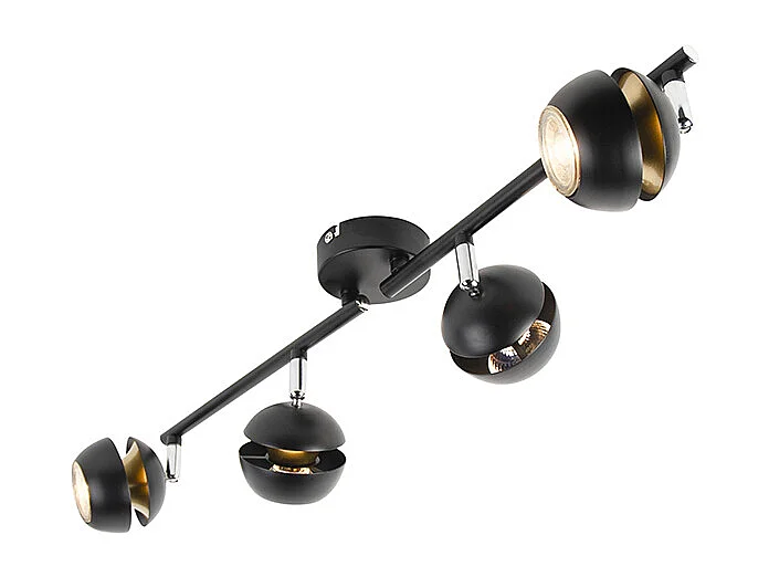 Plafonnier moderne noir avec intérieur doré à 4 Spots - Buell Deluxe