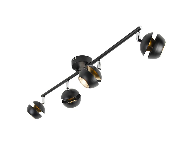 Plafonnier moderne noir avec intérieur doré à 4 Spots - Buell Deluxe