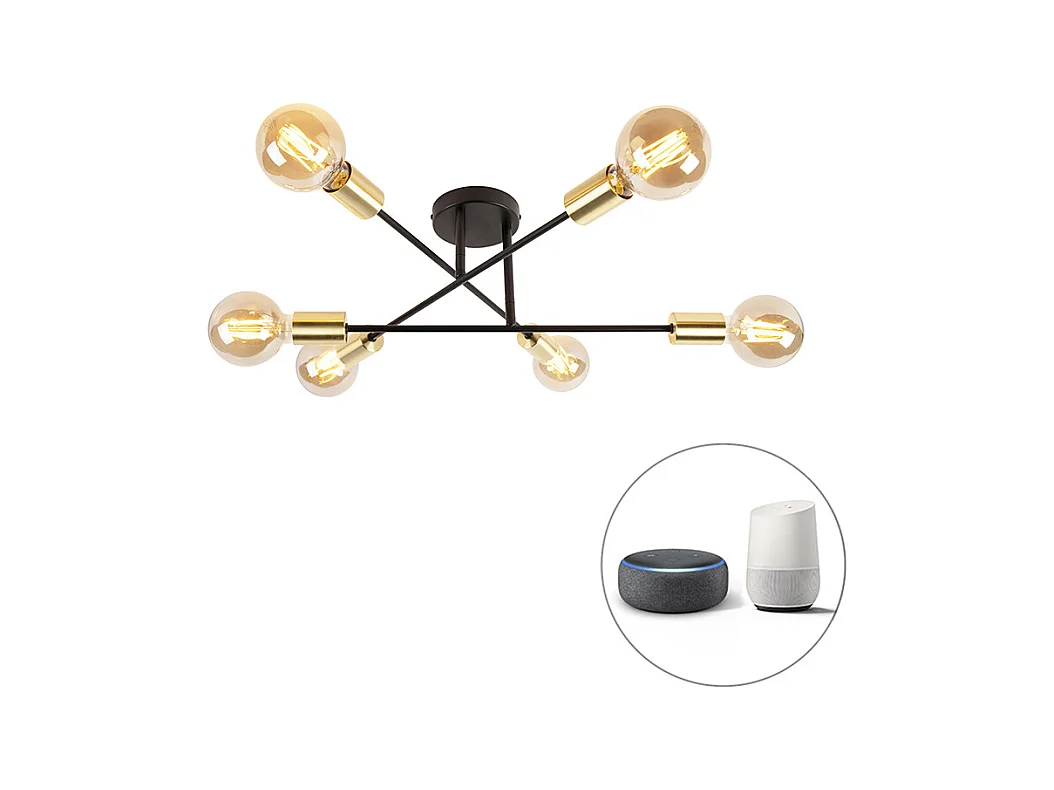 Plafonnier intelligent noir avec or 6 lumières avec Wifi G95 - Sydney Bondi