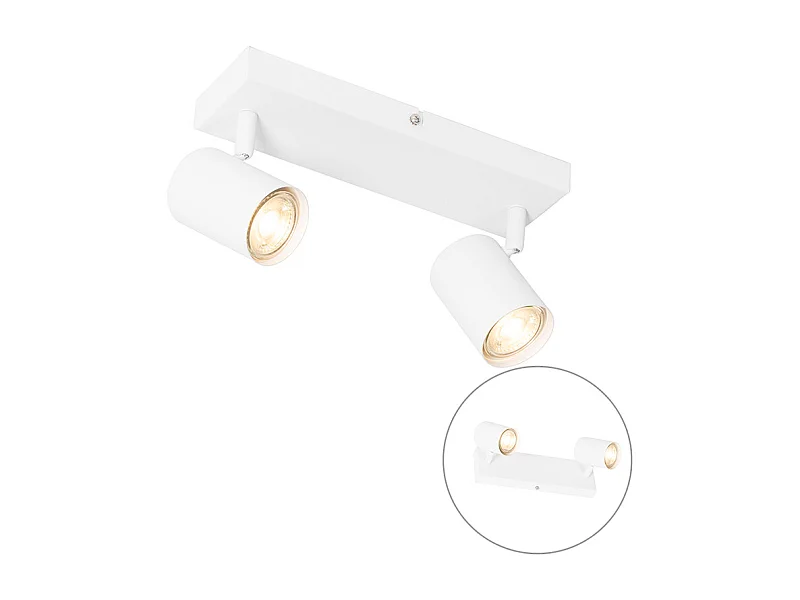 Plafonnier moderne blanc 2 lumières orientable rectangulaire - Jeana