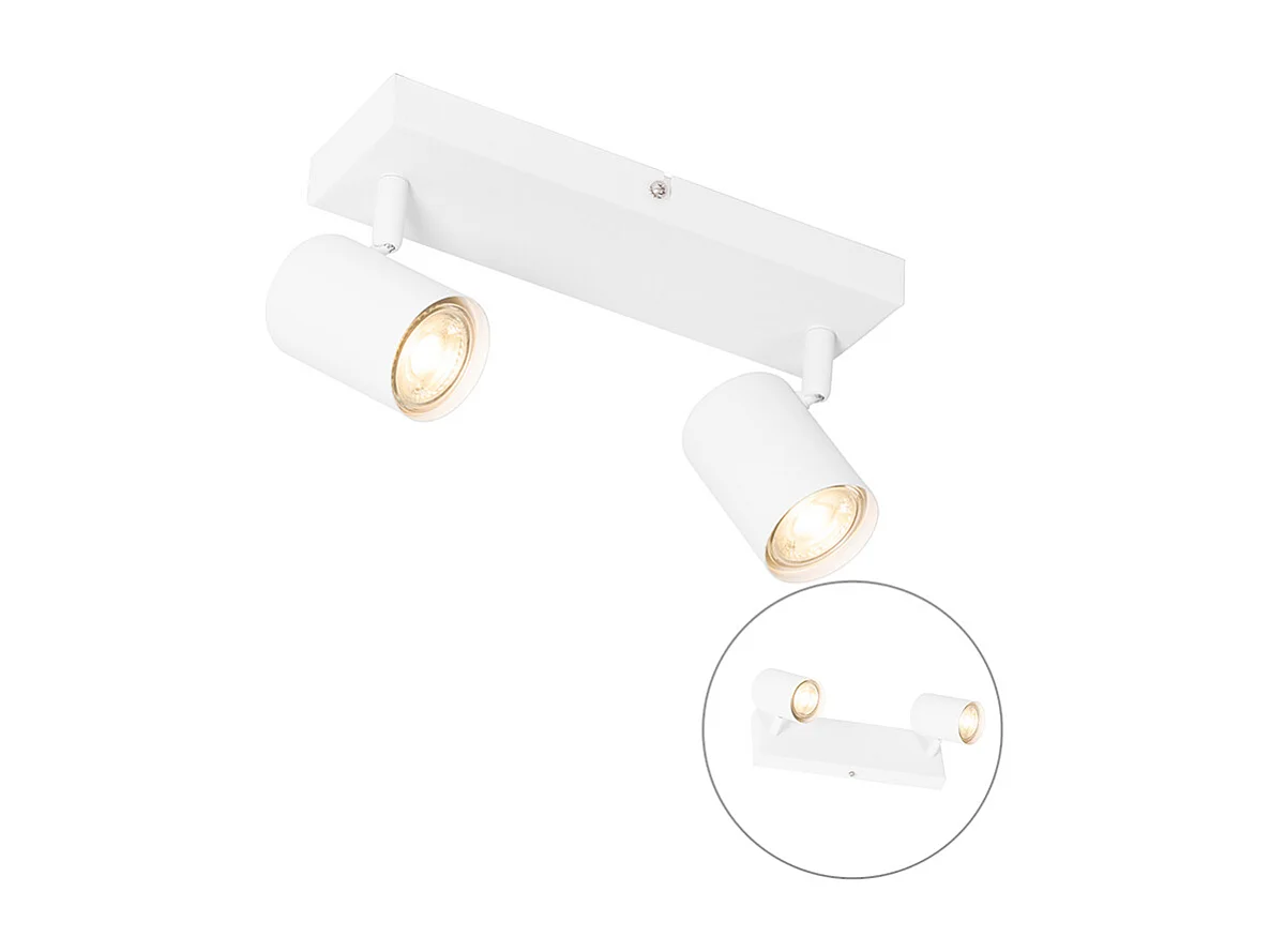 Plafonnier moderne blanc 2 lumières réglable rectangulaire - Jeana