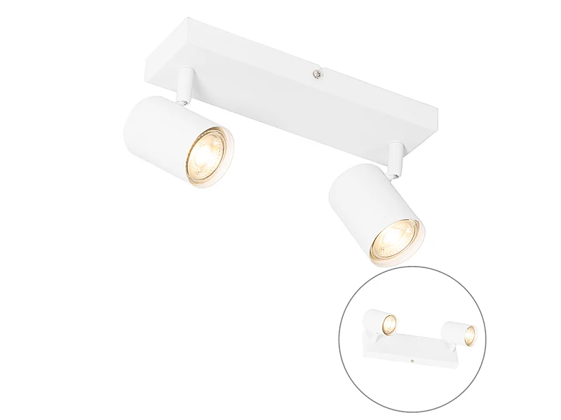Plafonnier moderne blanc 2 lumières réglable rectangulaire - Jeana