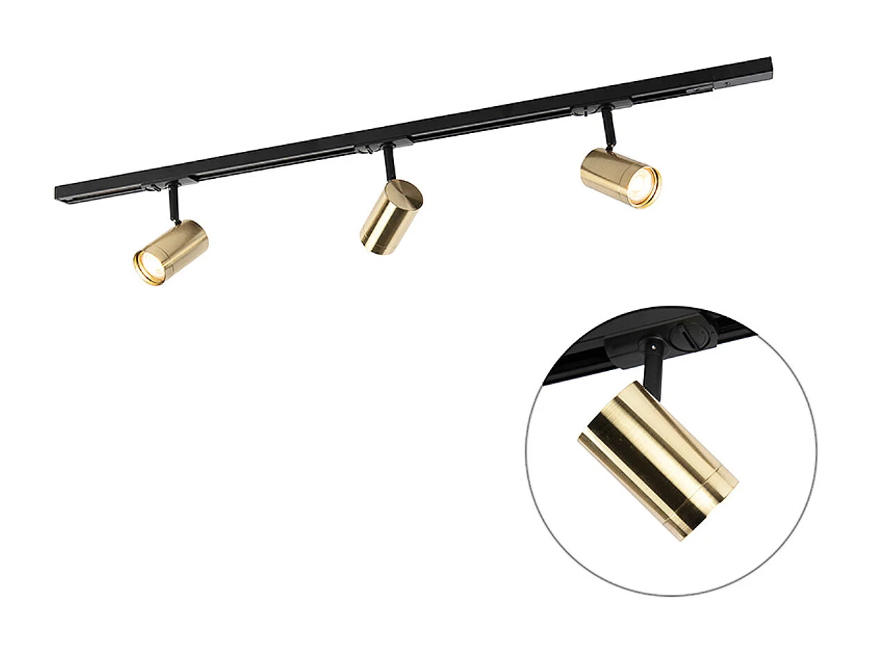 Système sur rail avec 3 spots monophasé noir avec or - Jeana