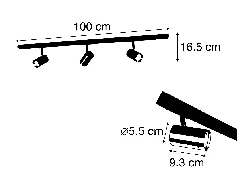 Système sur rail avec 3 spots monophasé noir avec or - Jeana