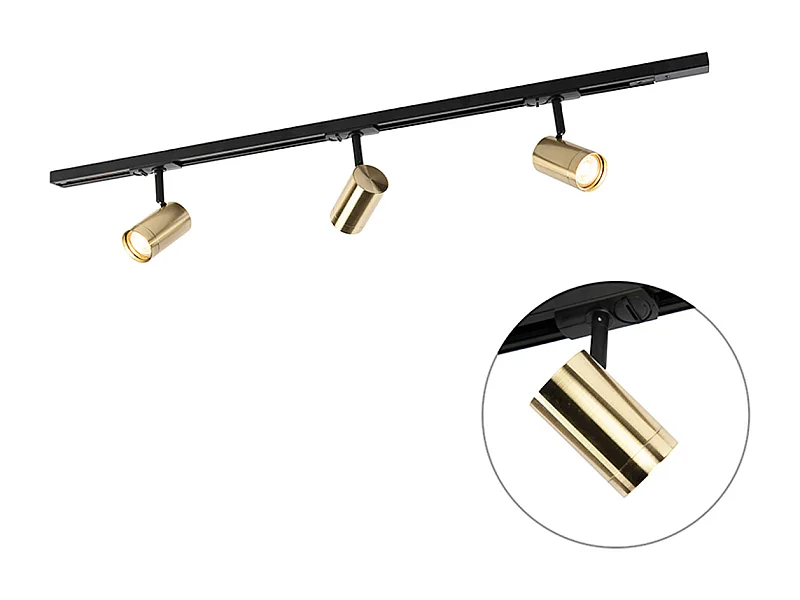 Système sur rail avec 3 spots monophasé noir avec or - Jeana