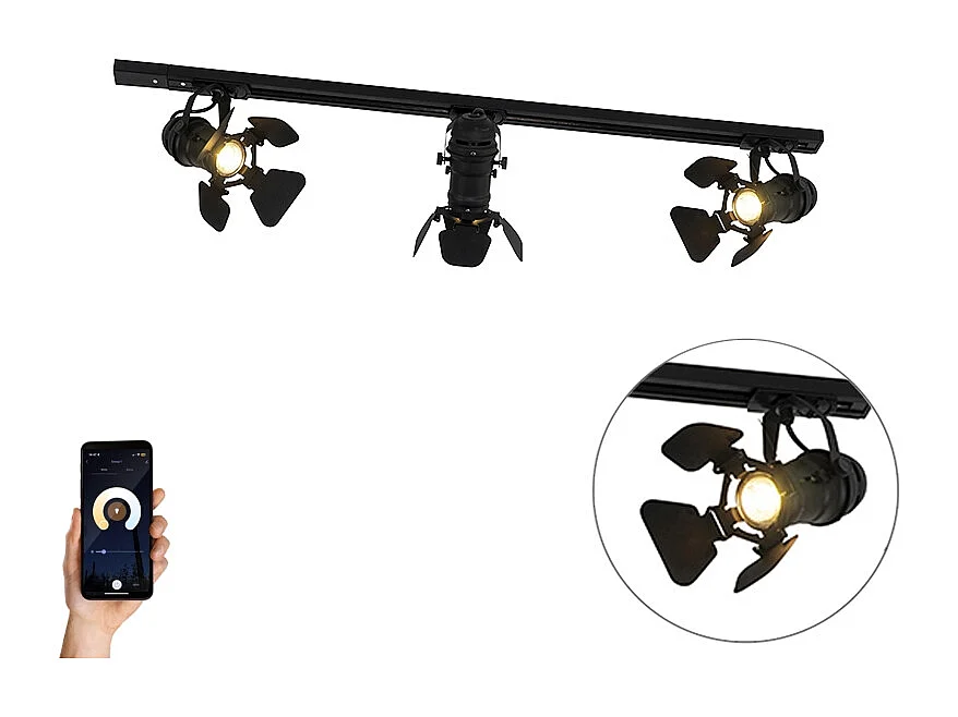 Système sur rail intelligent noir 3 lumières avec Wi-Fi GU10 - Movie