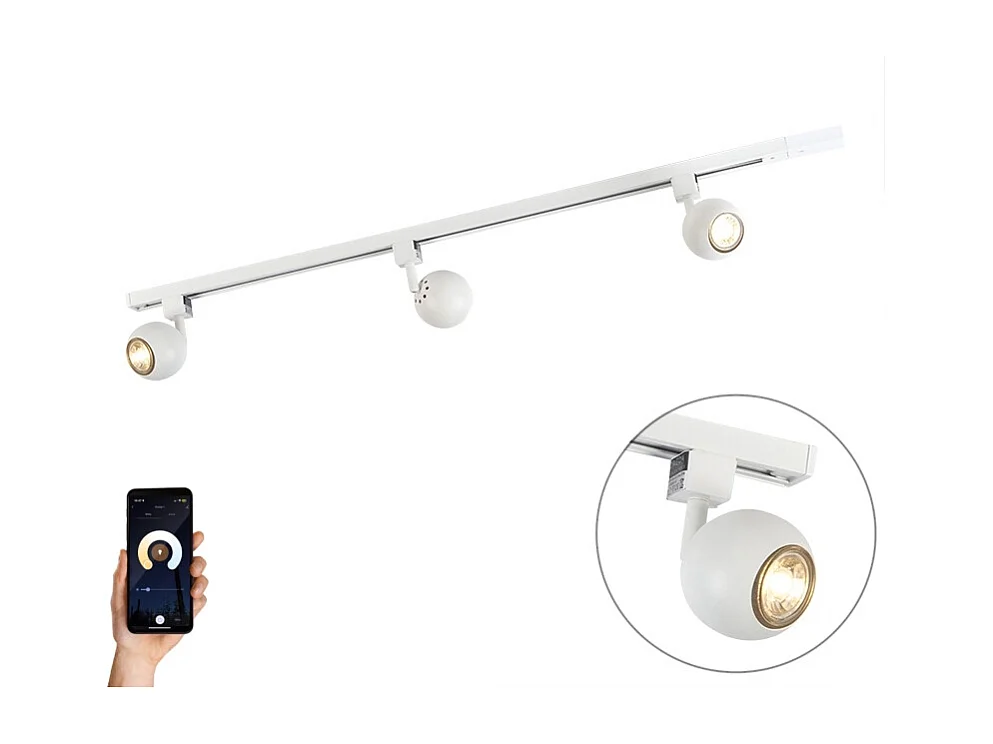 Système d'éclairage sur rail intelligent et moderne blanc monophasé avec 3 Wifi GU10 - Gissi
