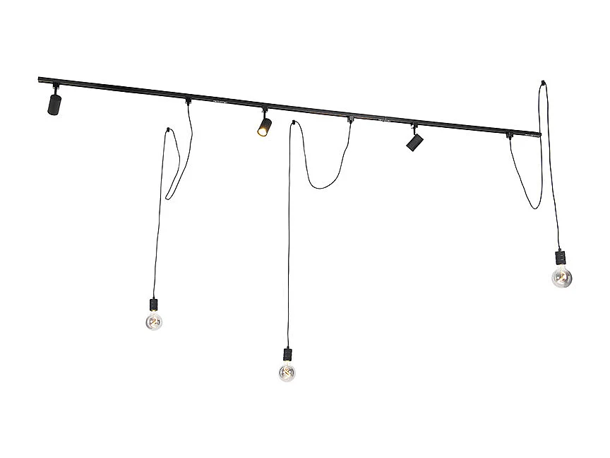 Système sur rail monophasé avec 3 spots et 3 suspensions noires - Cavalux Jeana