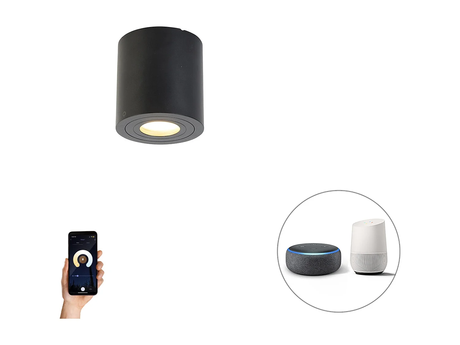 Spot de salle de bain intelligent noir rond IP44 avec Wifi GU10 - Capa