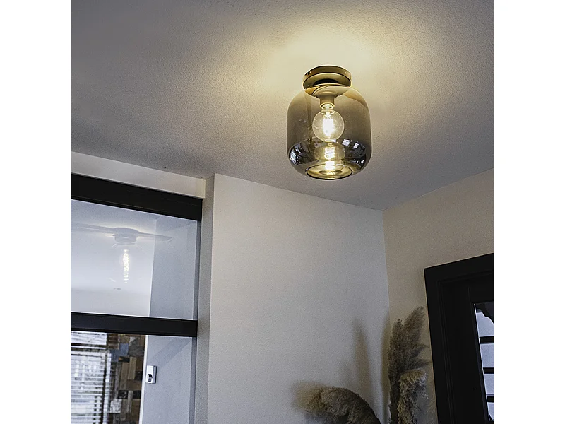 Plafonnier design noir avec or avec verre fumé - Zuzanna