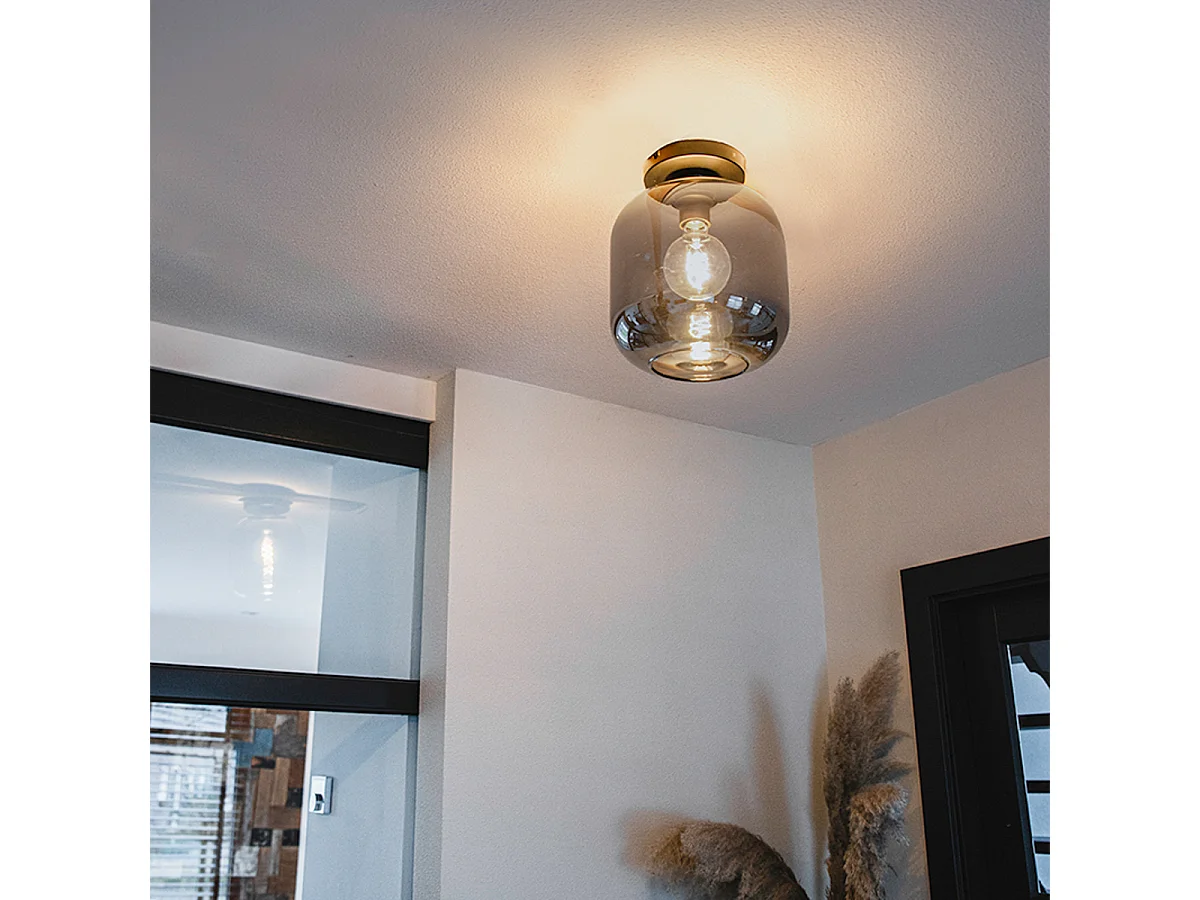 Plafonnier design noir & or avec verre fumé - Zuzanna