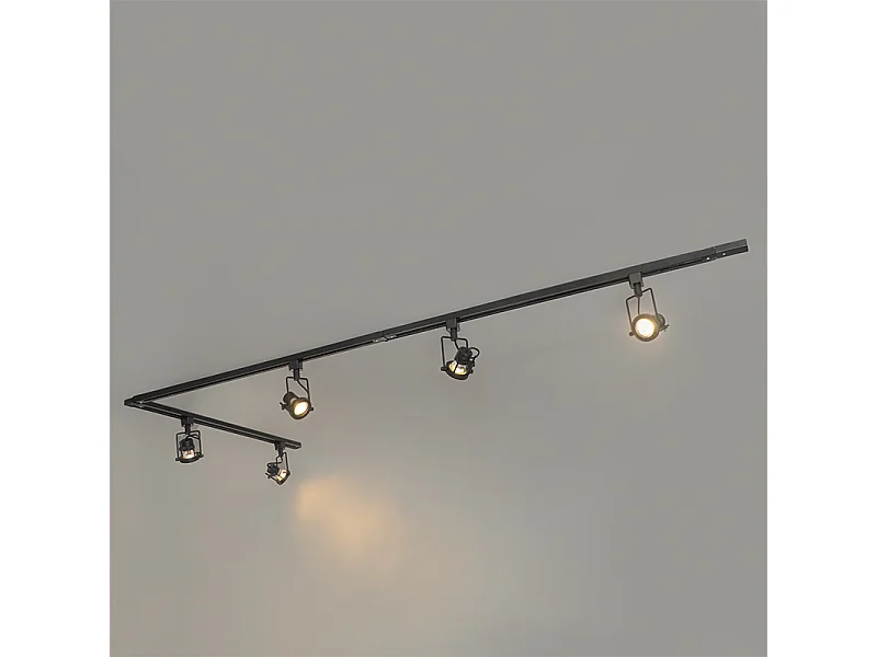 Système sur rail industriel noir avec 5 spots monophasé - Suplux