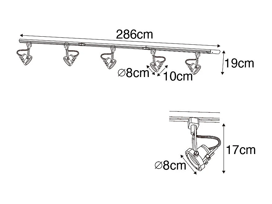 Système sur rail industriel noir avec 5 spots monophasé - Suplux